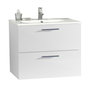 Meuble Alma Blanc Brillant 80cm 2 Tiroirs /vasque + miroir- FIN DE SERIE Livré monté - QUANTITE LIMITEE